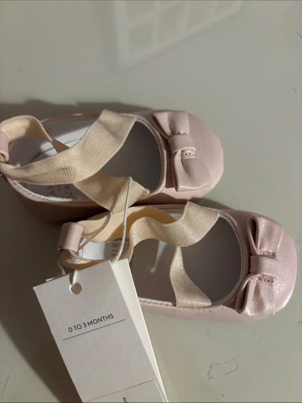 Janie and Jack Pink Bow Ballet Flats with Cross Elastic Straps